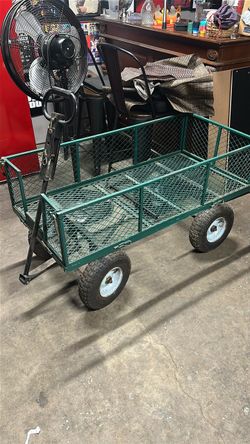 Green Steel Mesh Garden Utility Wagon Cart