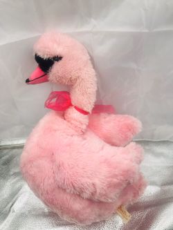 Dan Dee Collectors Choice Plush Flamingo Light Pink Fluffy Large Bird - Bright Pink Bow 15”x 12”!