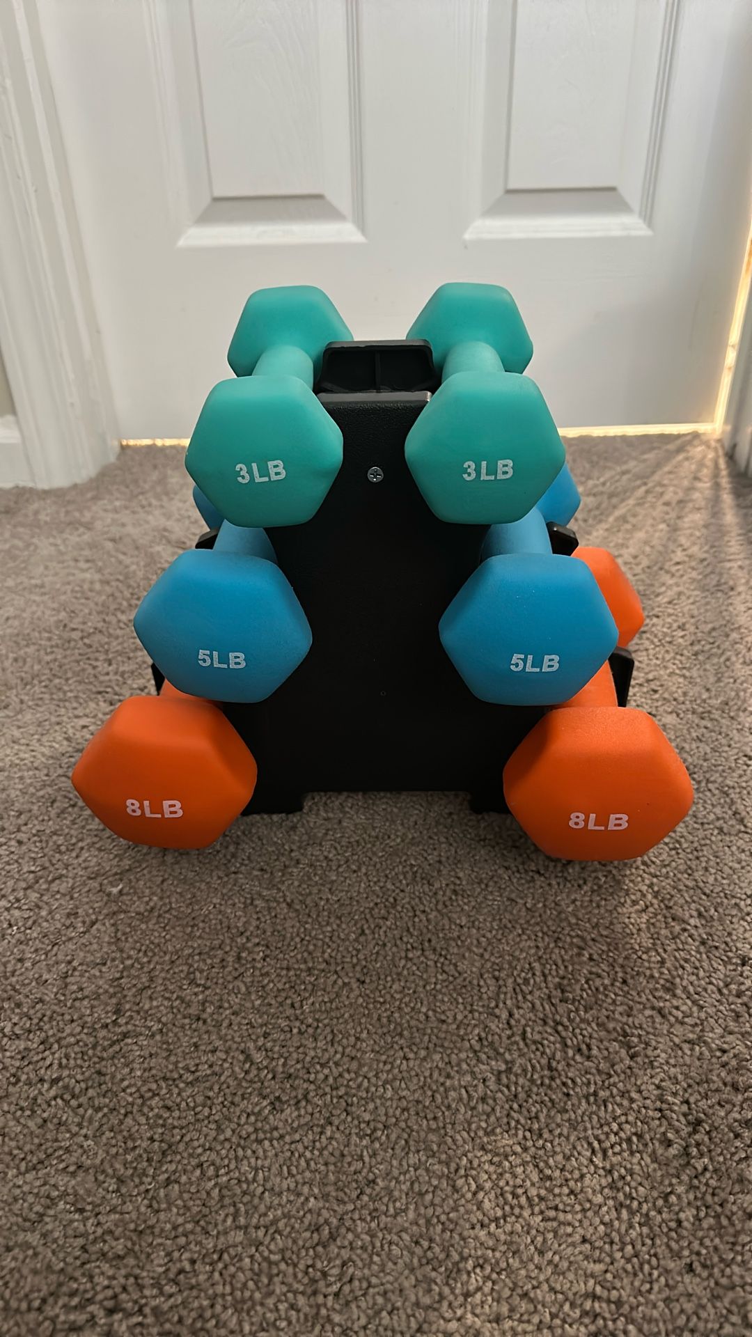 dumbell set, color coated 3,5,8 lbs