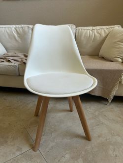 Mid-Century Modern White Chair with Wooden Legs