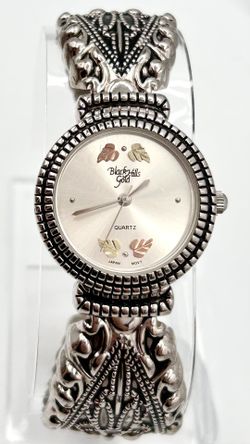 Vintage Black Hills Gold 12k and stainless steel cuff watch, 28mm size case, 6 in size wrist cuff 