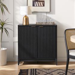 1009-BLK  Brooklyn Storage Cabinet, Modern Farmhouse Entryway Accent Cabinet, Buffet Sideboard, Credenza, Wood Modular Cabinet with Doors & Shelf, Flu