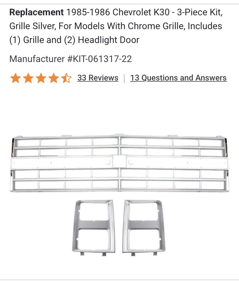 1985-88) GRILL - REPRODUCTION - CHEVY - LIGHT GRAY - W/DUAL HEADLAMPS