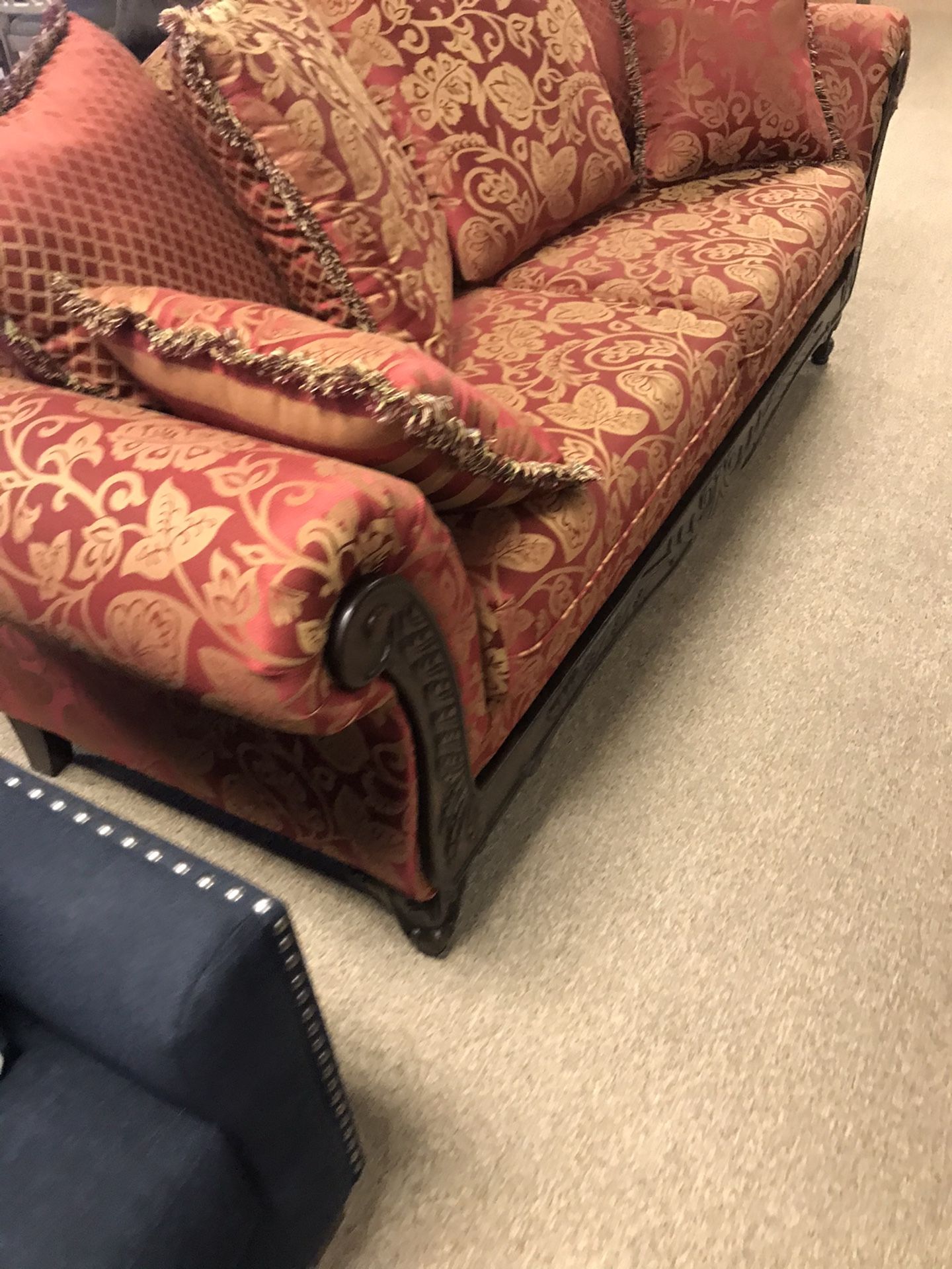 Wood Accent Red Couch On Sale