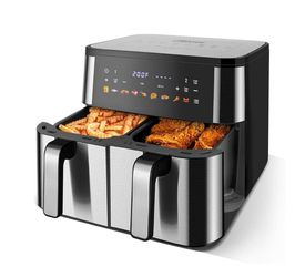 Large 10QT Dual Air Fryer, Digital Touchscreen, Smart Sync Cook & Finish Function to Air Frying, Reheat, Bake, Double Baskets for Fresh Meals, Snack f