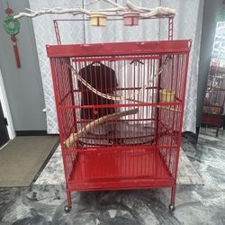 Custom Red Bird Cage w manzanita perch 
