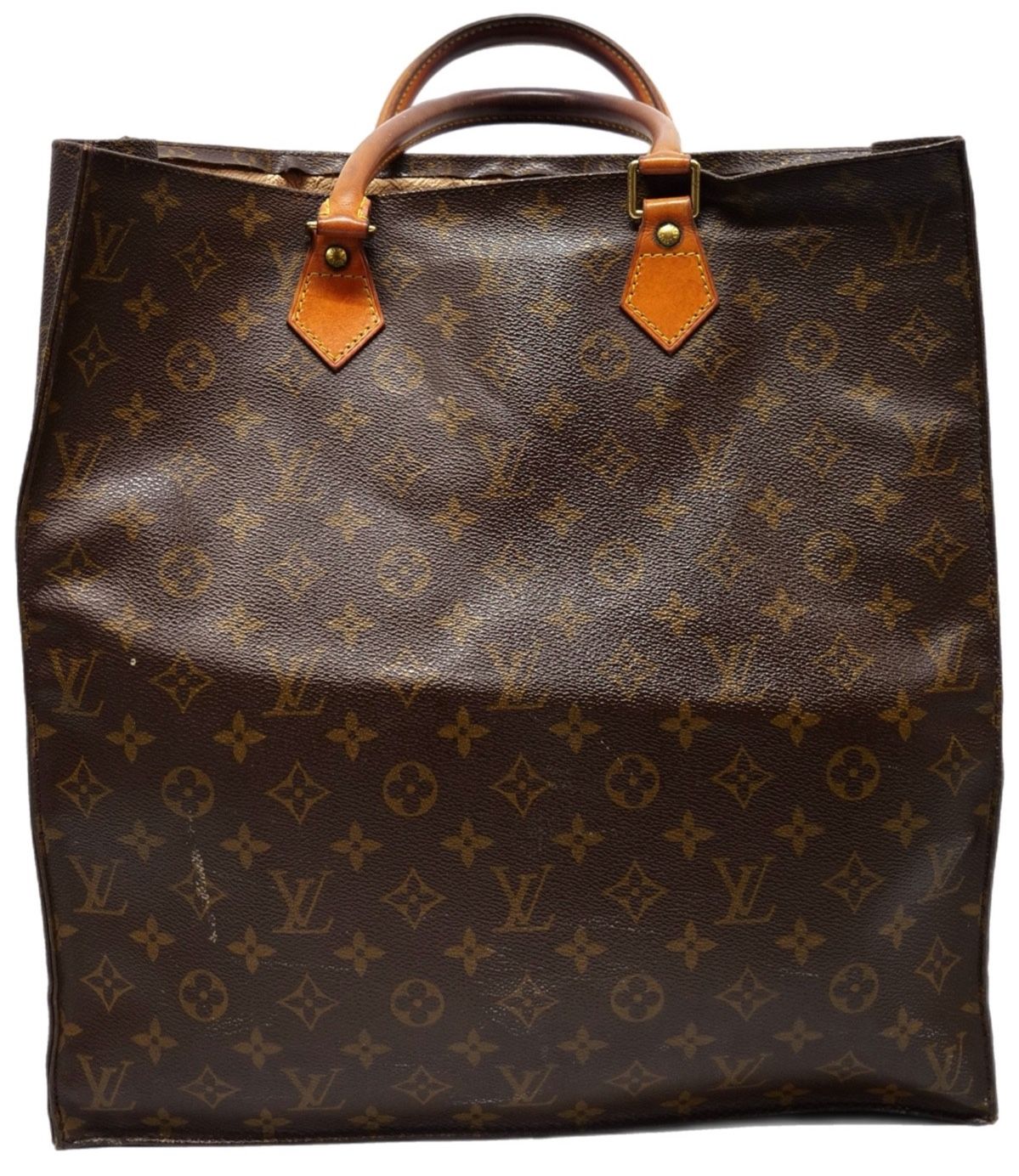Vintage Louis Vuitton Sac Plat Tote Bag Monogram Handbag Brown Leather LV