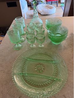 Green Depression Glass Set
