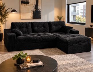 Modular Sectional Sofa, 102" L-Shaped Corduroy Couch, Set of Soft  Cloud Couch with Ottoman, Black N-11
