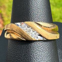 Jewelry 10k solid two tone yellow gold bark finish natural diamond 0.30CTW ring size 10.50
