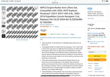 48PCS Engine Rocker Arm Lifters Set, Compatible with 2005-2010 Explorer Mustang F-250 F-350 F-450 4.