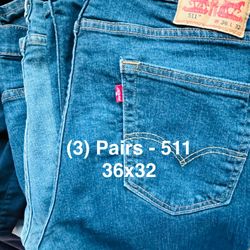 (3) Pairs - Levi 511 Jeans Regular 36x32