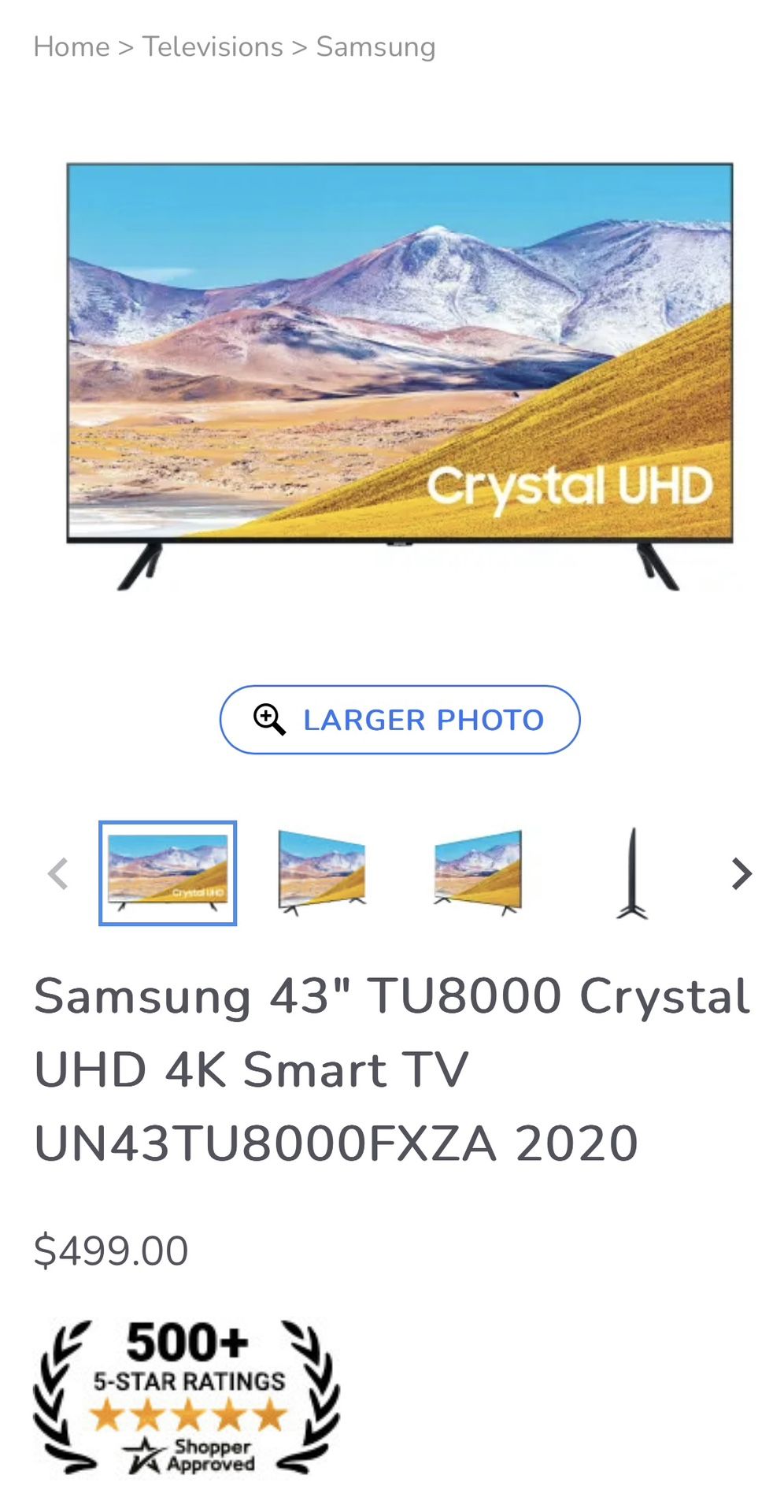 Used 43” Samsung Smart TV Crystal UHD 4K