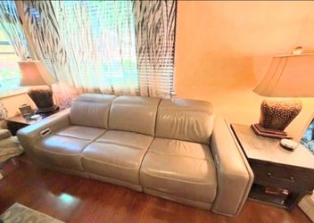 Dual Power Reclining Leather Sofa