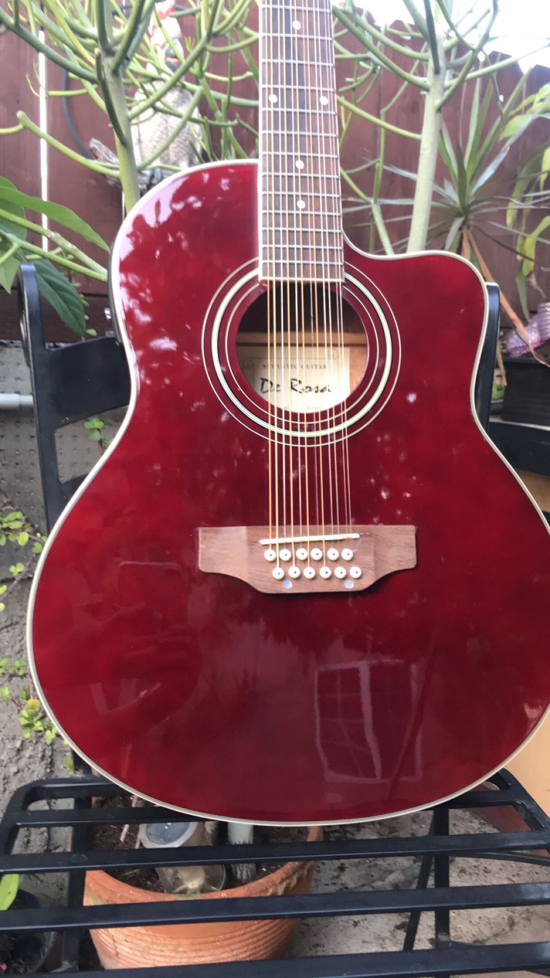 New 12 String Requinto Burgundy Cutaway Acoustic-Electric Thin Body Guitar