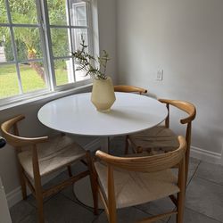 5 piece dining set, white table modern wood and rope chairs