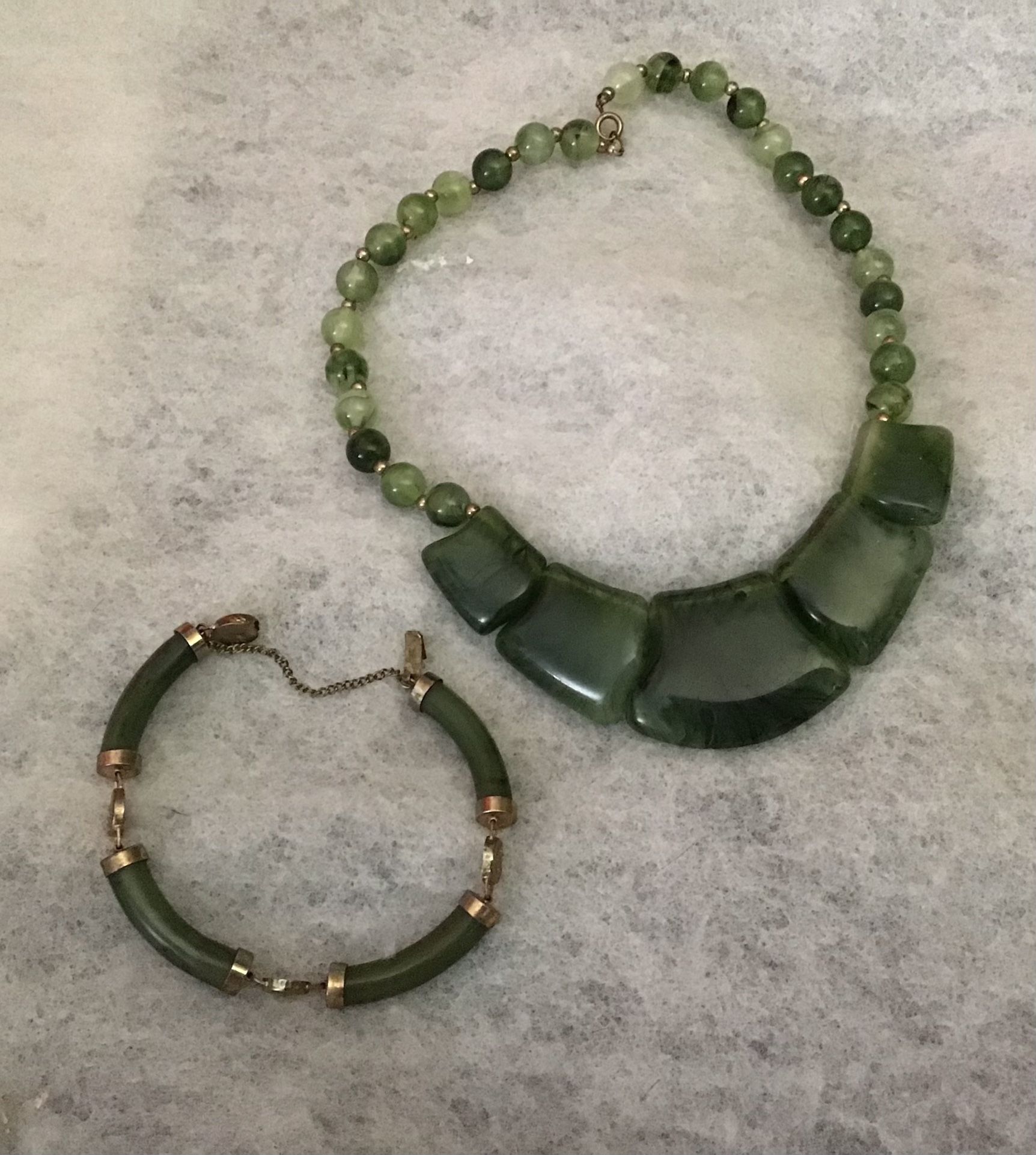 Green Jade Necklace and Bracelet Set