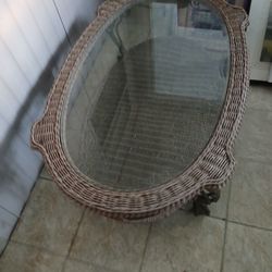 Lexington Beige Wicker Glass Coffee Table