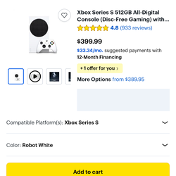 Xbox Series S 512GB All-Digital Console (Disc-Free Gaming) with Xbox Wireless Controller - 120FPS - Xbox Series S