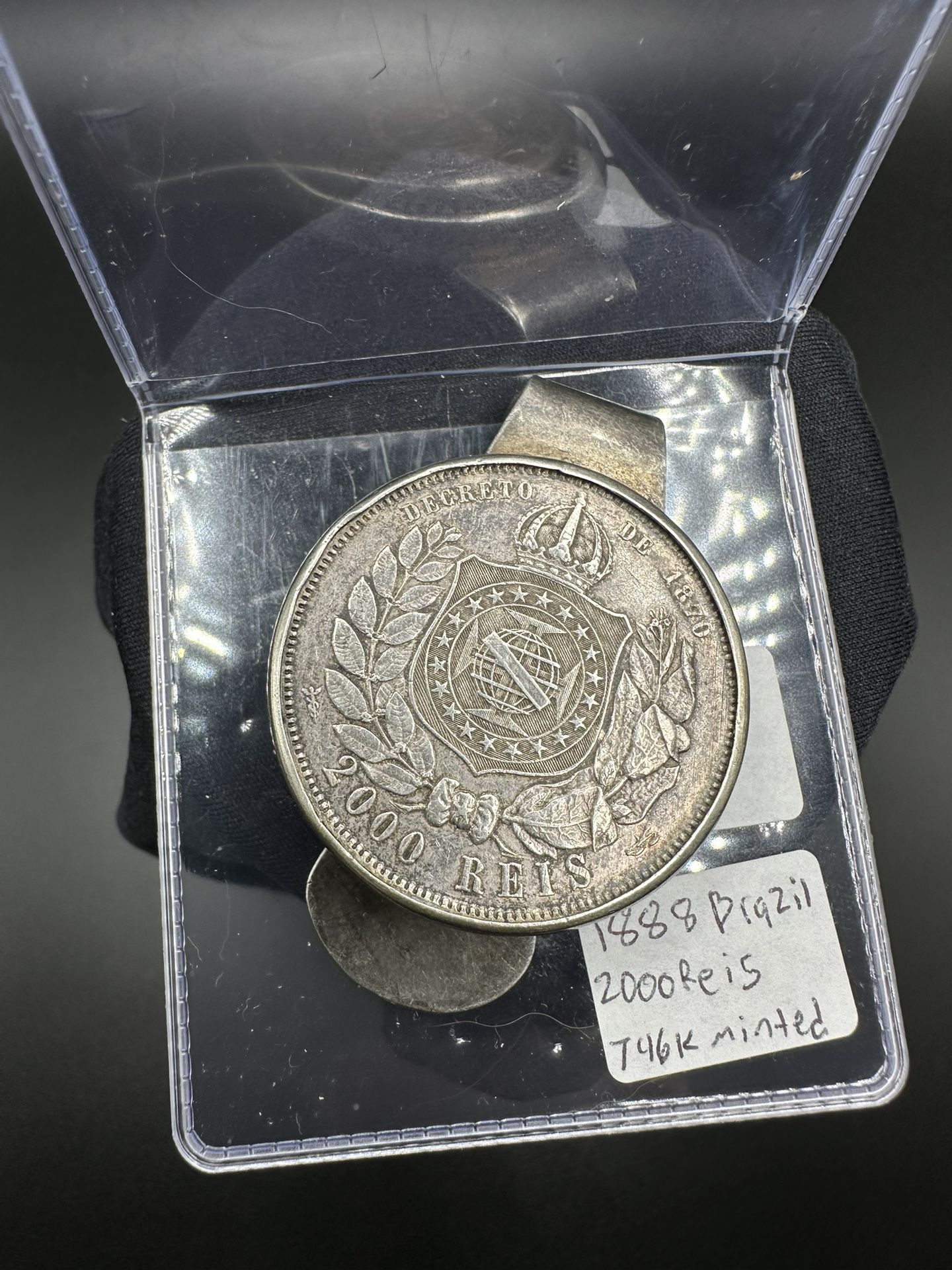 Antique Silver Money Clip & Coin 1888