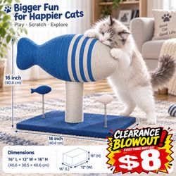 Fish-Shaped Cat Scratching Post with Interactive Spring Toys, Sisal Rope Cat Scratcher,