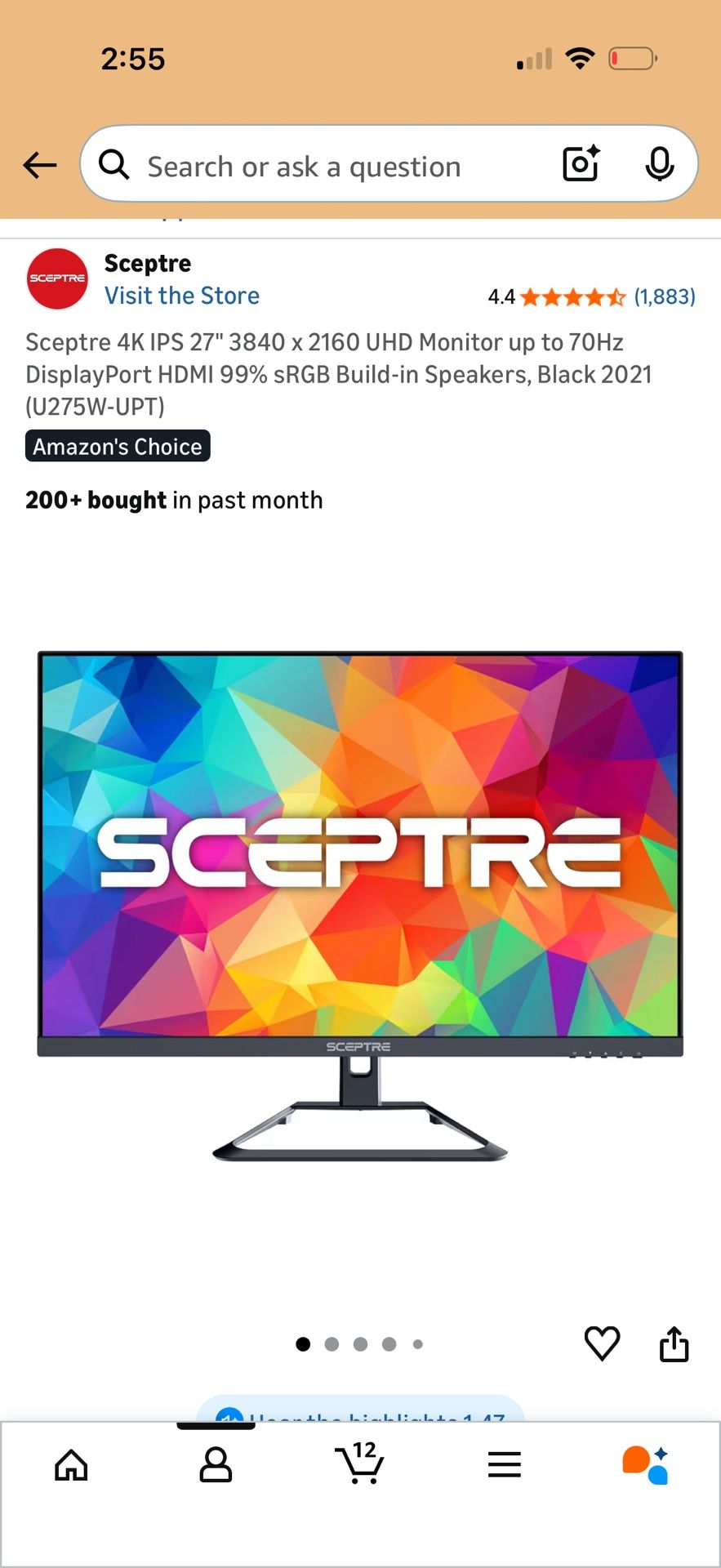 Sceptre 4K IPS 27" 3840 x 2160 UHD Monitor up to 70Hz DisplayPort HDMI 99% sRGB Build-in Speakers, Black 2021 (U275W-UPT)