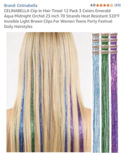 New Celinabella easy clip in glitter hair tinsel PUO near Cedar and Shepherd 5.00 each box 13 boxes