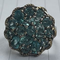 ''DYACH'' INDIA WHITE GOLD & BLUE TOPAZ CLUSTER RING SIZE 7.25
