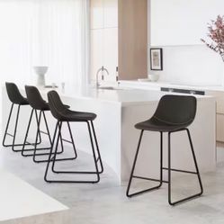 4X Black Or White Or Brown 24” Faux Leather Barstools 