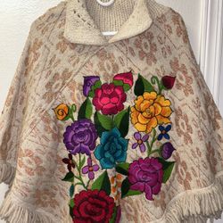 Mexican Poncho With Roses