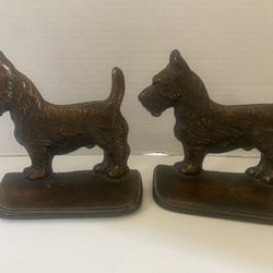 Vtg Scottie Dog Bookends c1920’s-1940’s Cast Iron w/Copper/Bronze Finish