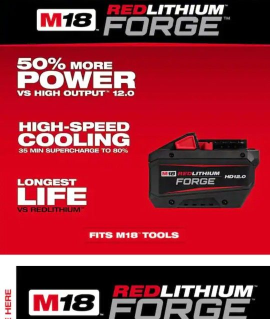FORGE Milwaukee HD12.0 HD 12ah 12 Ah 12.0 Amp 12.0 High Output Heavy Duty 18 Volt 18v M18 Red Lithium Battery Pilas Bateria