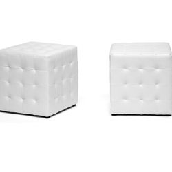 Cube Ottoman, White, Set of 2