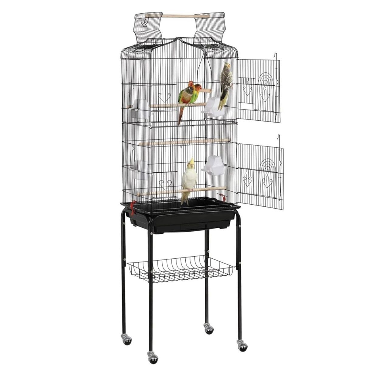 64-inch Play Open Top Medium Small Bird Cage with Detachable Rolling Stand for Parrot Lovebirds Finches Canaries Parakeets Cockatiels Budgie Parrotlet