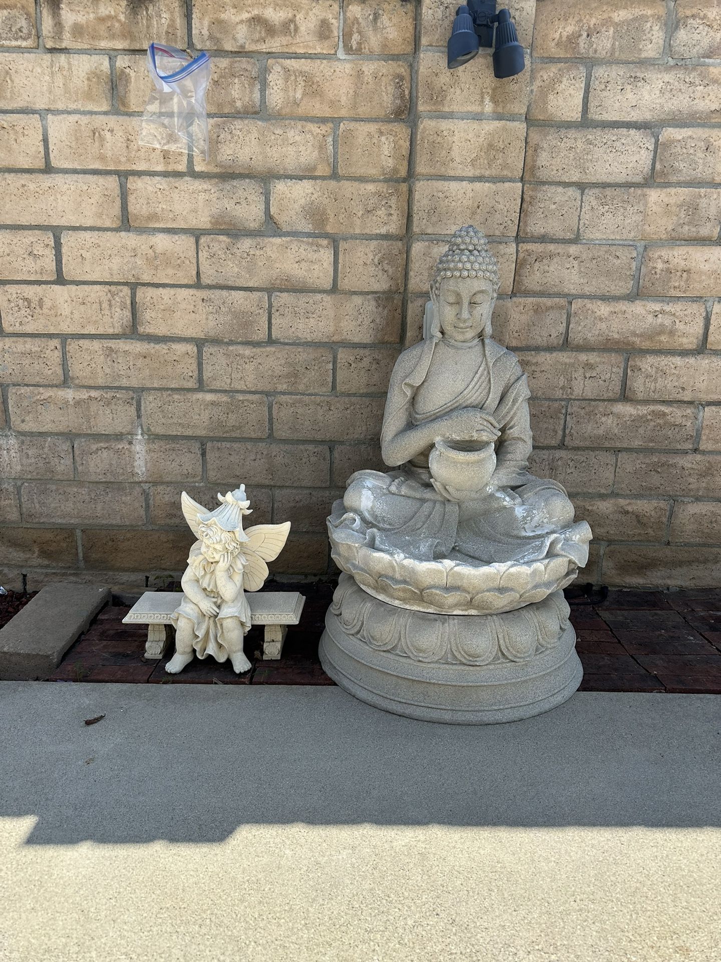 Hindu God Water Fountain & Baby Angel On Bench Statue