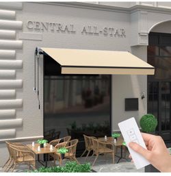 HOMEDEMO 10'x 8' Electric Retractable Awning for Patio, Motorized Awnings, UV & Waterproof Polyester Cover and Aluminum Frame for Outdoor Deck, Sunsha