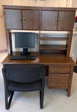 School desk with storage cabinet and chair