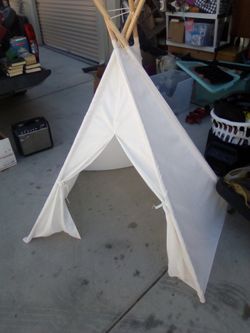Kids Play Teepee Tent White Canvas