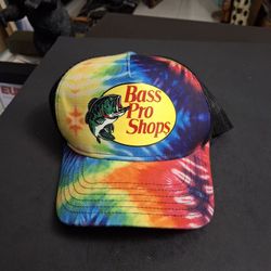 Bass Pro Shops Snapback Hat Tie Dye Edition-Rainbow Tie Dye Brim & Front Panel & Adjustable Mesh Black For Air