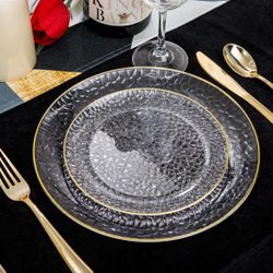 60Pcs Clear Gold Plastic Plates 