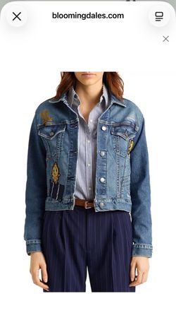 Lauren Ralph Lauren Patch Denim Jacket XXS Distressed Crest