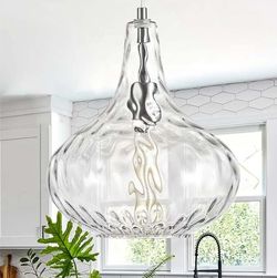 0934/ 0567: Glass Pendant Light Brushed Nickel 11-inch Hammered Pendant Lighting for Kitchen Island, Kitchen Sink, Hallway, Living Room