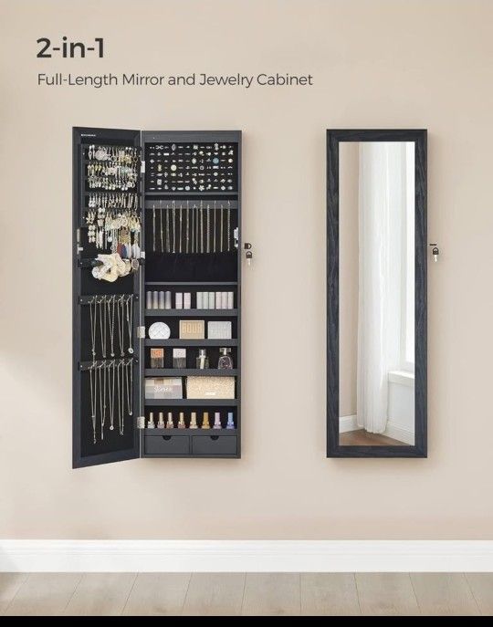 6 LEDs Mirror Jewelry Cabinet, 47.2-Inch Tall Lockable Wall or Door Mounted✨✨✨❇️❇️