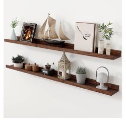 Set Of (2) 48” Long Walnut Picture Ledge Floating Shelves. Perfect For The Nursery Or Living Room.