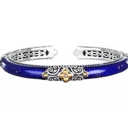 FREE SHIPPING! Barbara Bixby 925 Sterling Silver & 18K Blue Enamel Cuff Bracelet 6” Lot#798