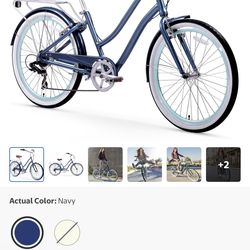 sixthreezero Every journey Women's 7-Speed Step-Through Hybrid Cruiser Bicycle, 26 In. Wheels and 17.5 In. Frame, Navy