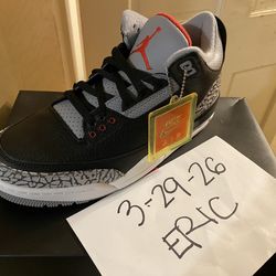 2018 NIKE AIR JORDAN 3 III RETRO OG BLACK CEMENT size US 10