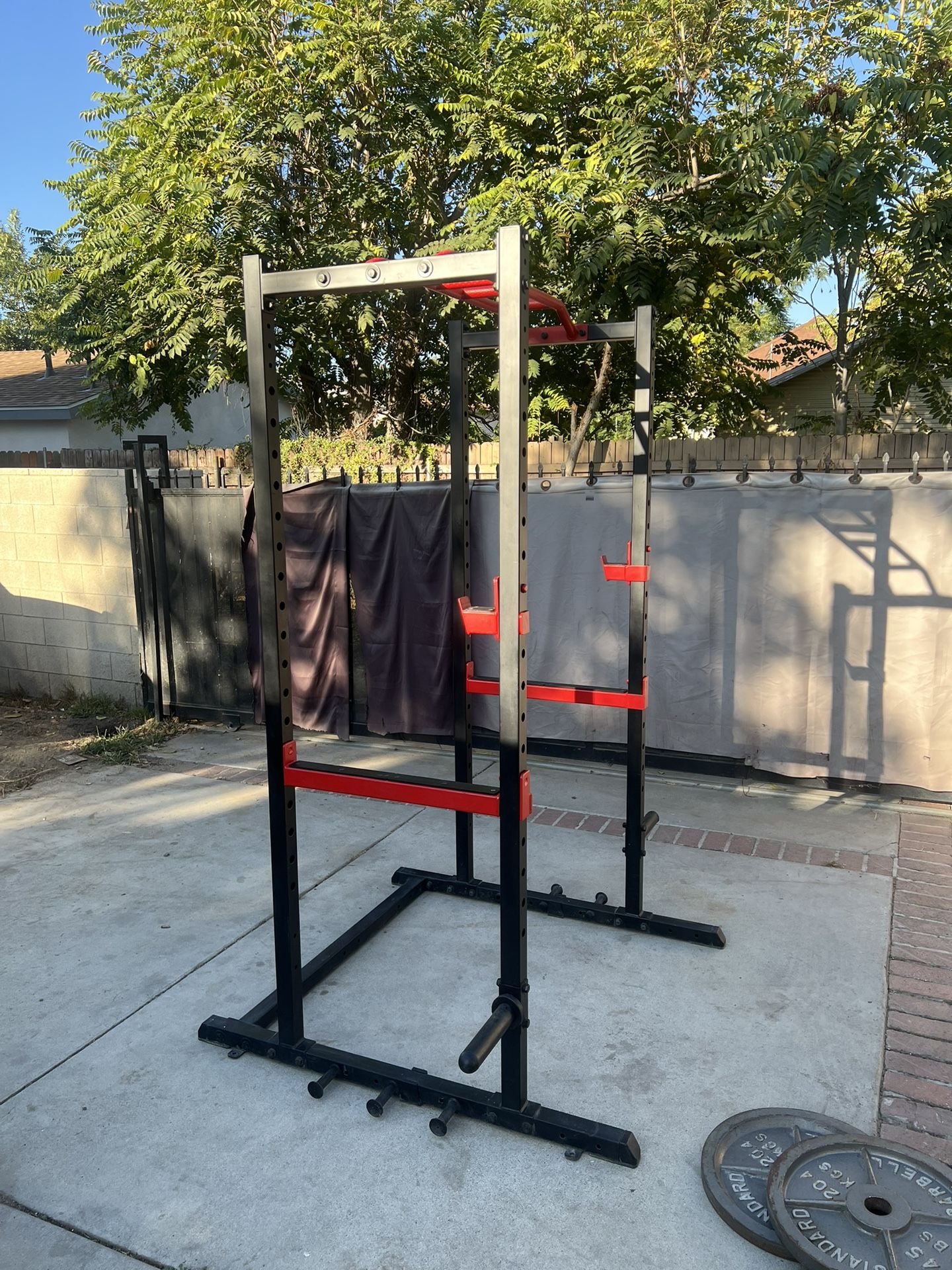 7ft Squat Rack With Weight Plates and Barbell Bar