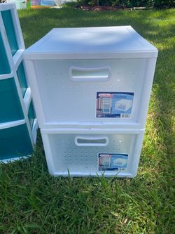 2 Stackable Plastic Clear/White Storage Drawers