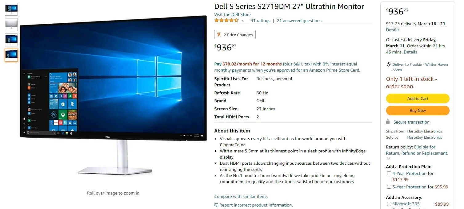 Dell S Series S2719DM 27" Ultrathin Monitor